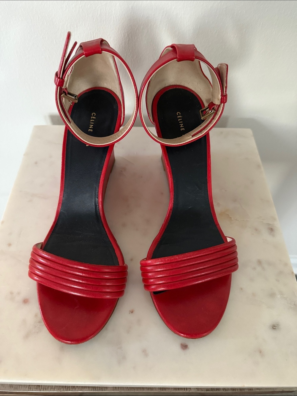 Celine Red Leather Ankle-Strap Sandals